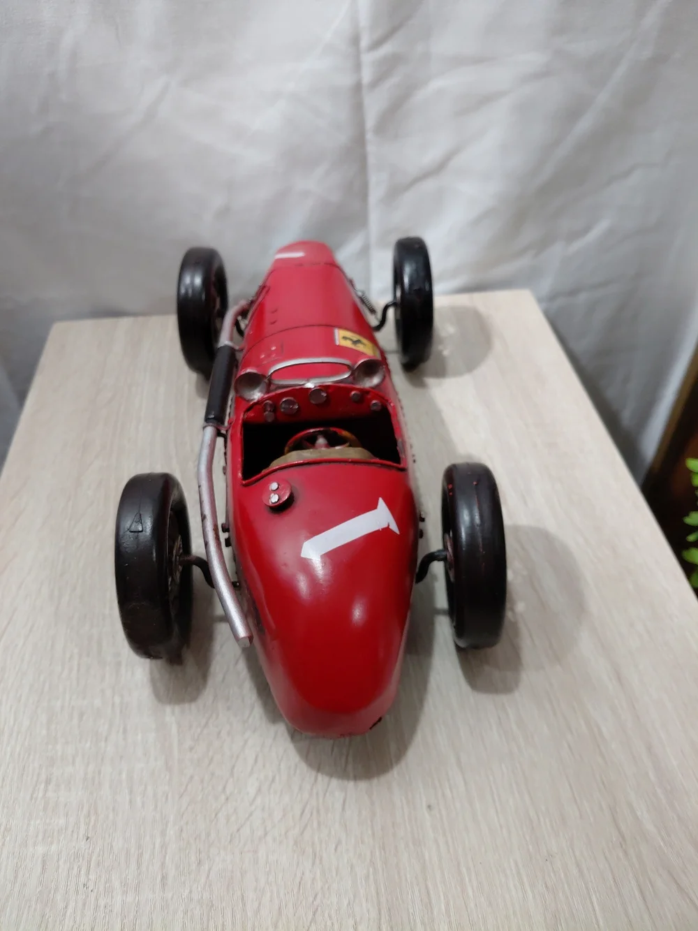 Ferrari Red Vintage-Style Race Car Toy with Black Wheels